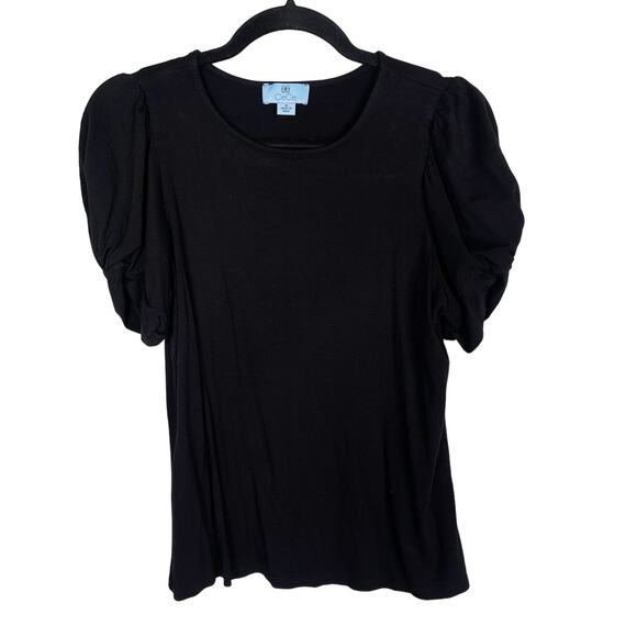 CeCe Womens Medium M Black Knot Short Sleeve Scoop Neck Blouse Top Stretch - Picture 1 of 6